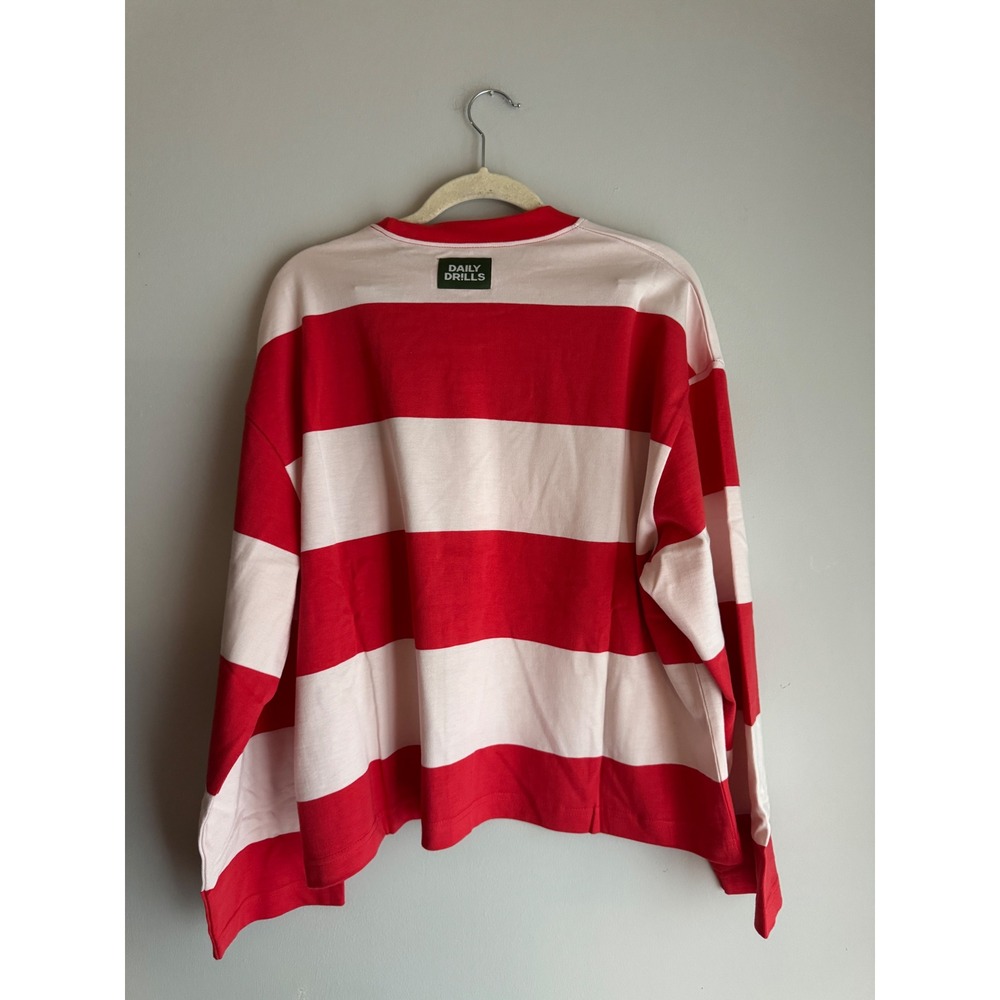 Daily Drills Oversized Long Sleeve Heart Pale Pink Striped Shirt XS/S NWT